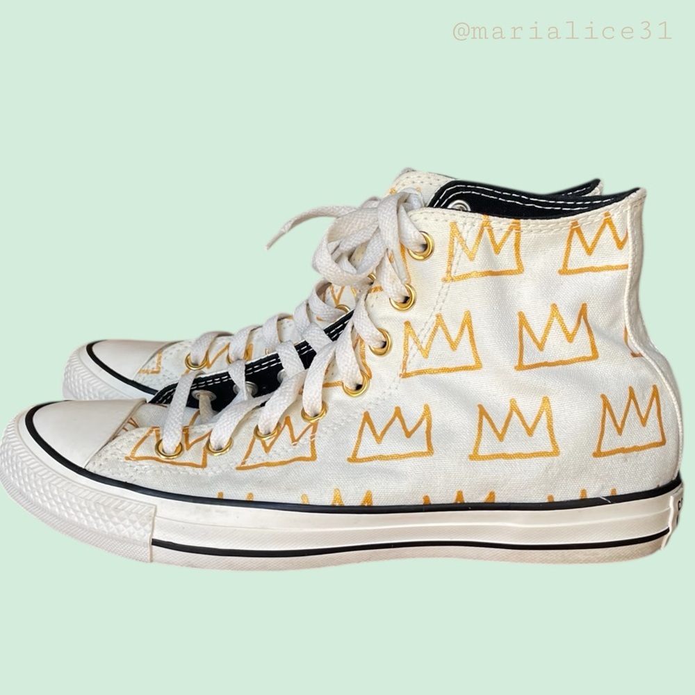 ~Converse x Jean Michel Basquiat Unisex High-Top Sneakers White & Gold. EUC - Picture 6 of 15